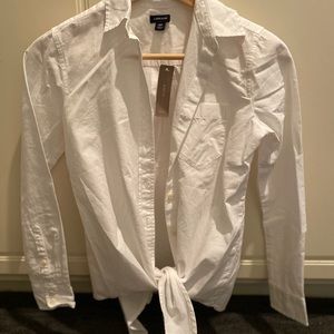 Women’s J Crew cotton shirt with front bow tie.